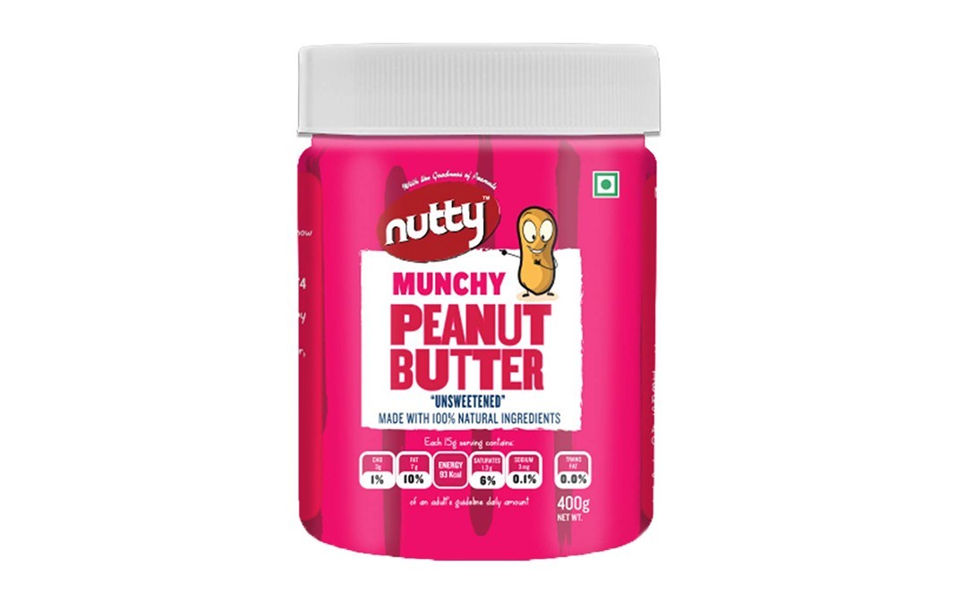 Nutty Munchy Peanut Butter Unsweetener   Plastic Jar  400 grams